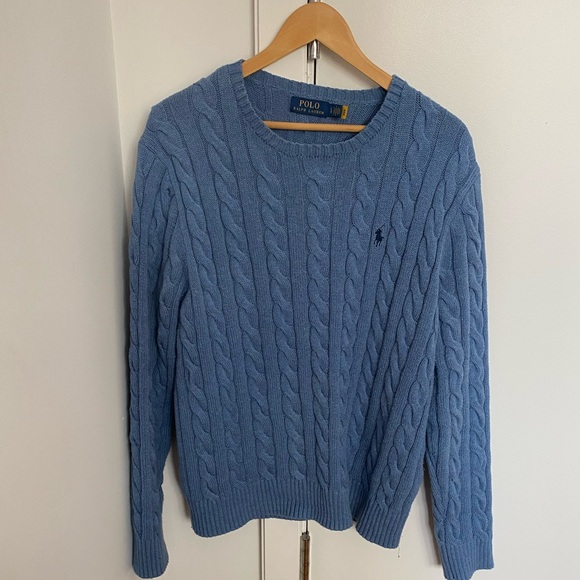 Ralph Lauren Men's Blue Cable Knit Crewneck Sweater - Picture 1 of 8
